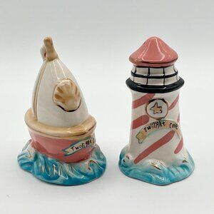 Salt‎ and Pepper Shaker Blue Sky Clayworks Heather Goldminc Lighthouse Sailboat